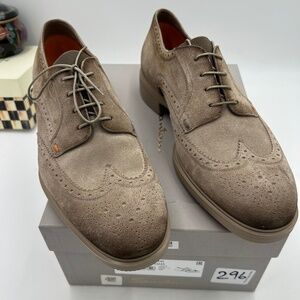 Men’s Santoni, easy suede brogue wing tip Oxford size 12.5 US made in Italy